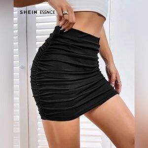 NWOT SHEIN Black High Waist Ruched Bodycon Mini Skirt